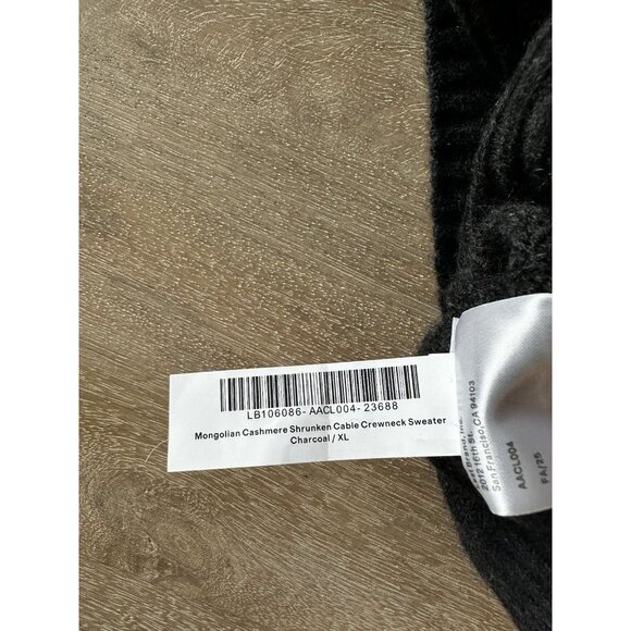Quince Mongolian Cashmere Shrunken Cable Crewneck Sweater Charcoal XL - Picture 7 of 7